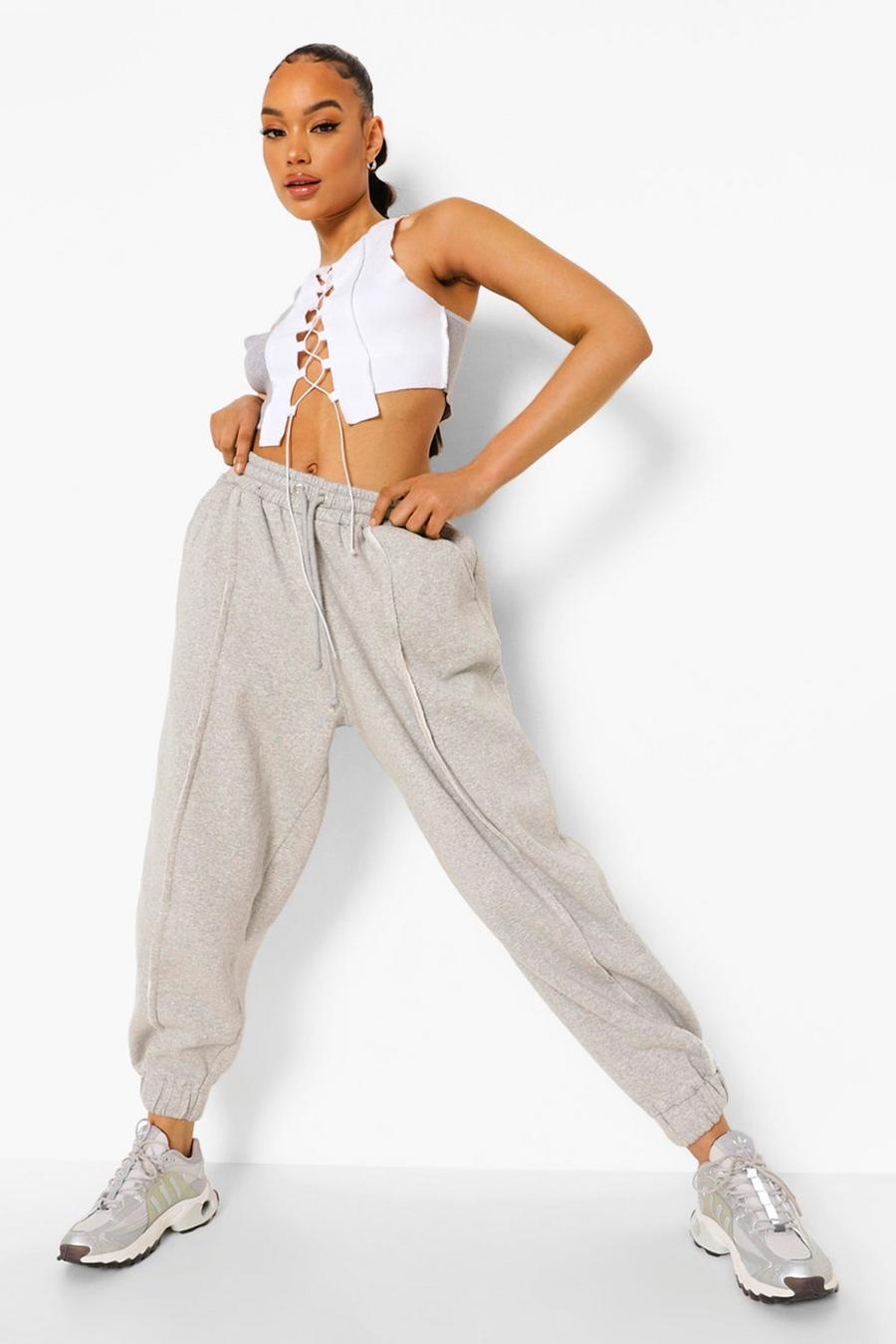 Grey marl Exposed Seam Oversized Track Pants image number 1