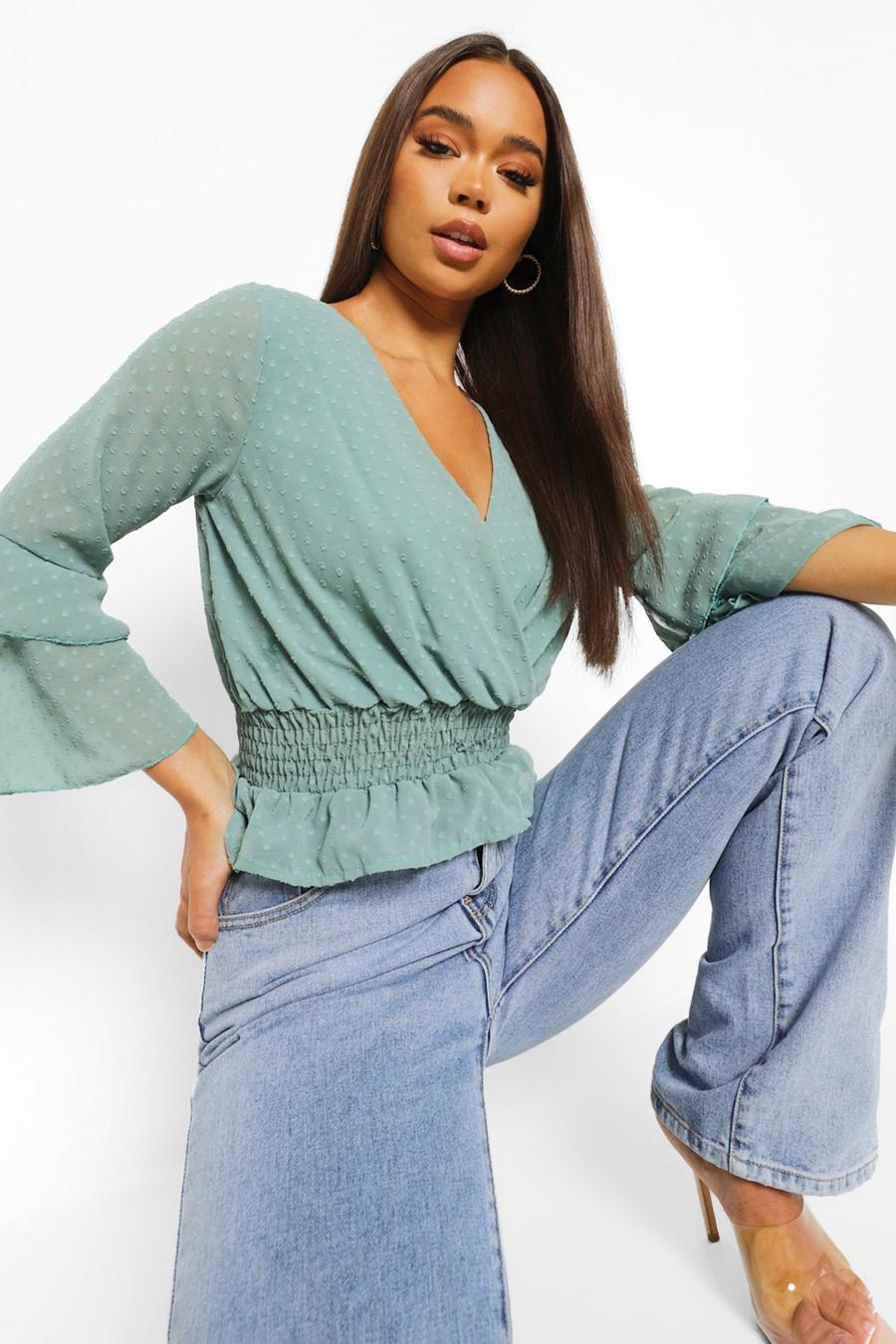 Sky Woven Ruffle Wrap Top image number 1