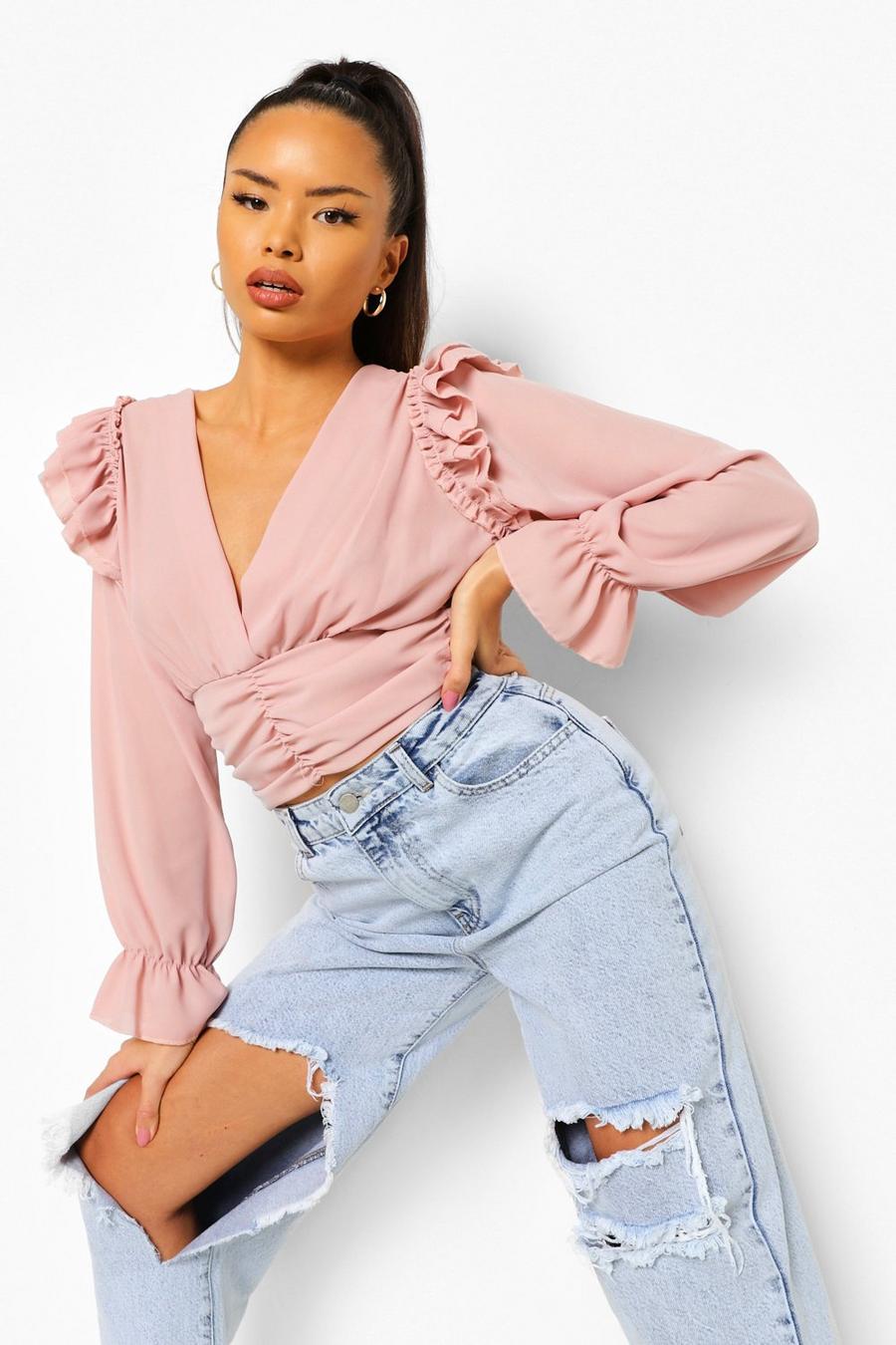 Blush Ruffle And Ruched Long Sleeve Top image number 1