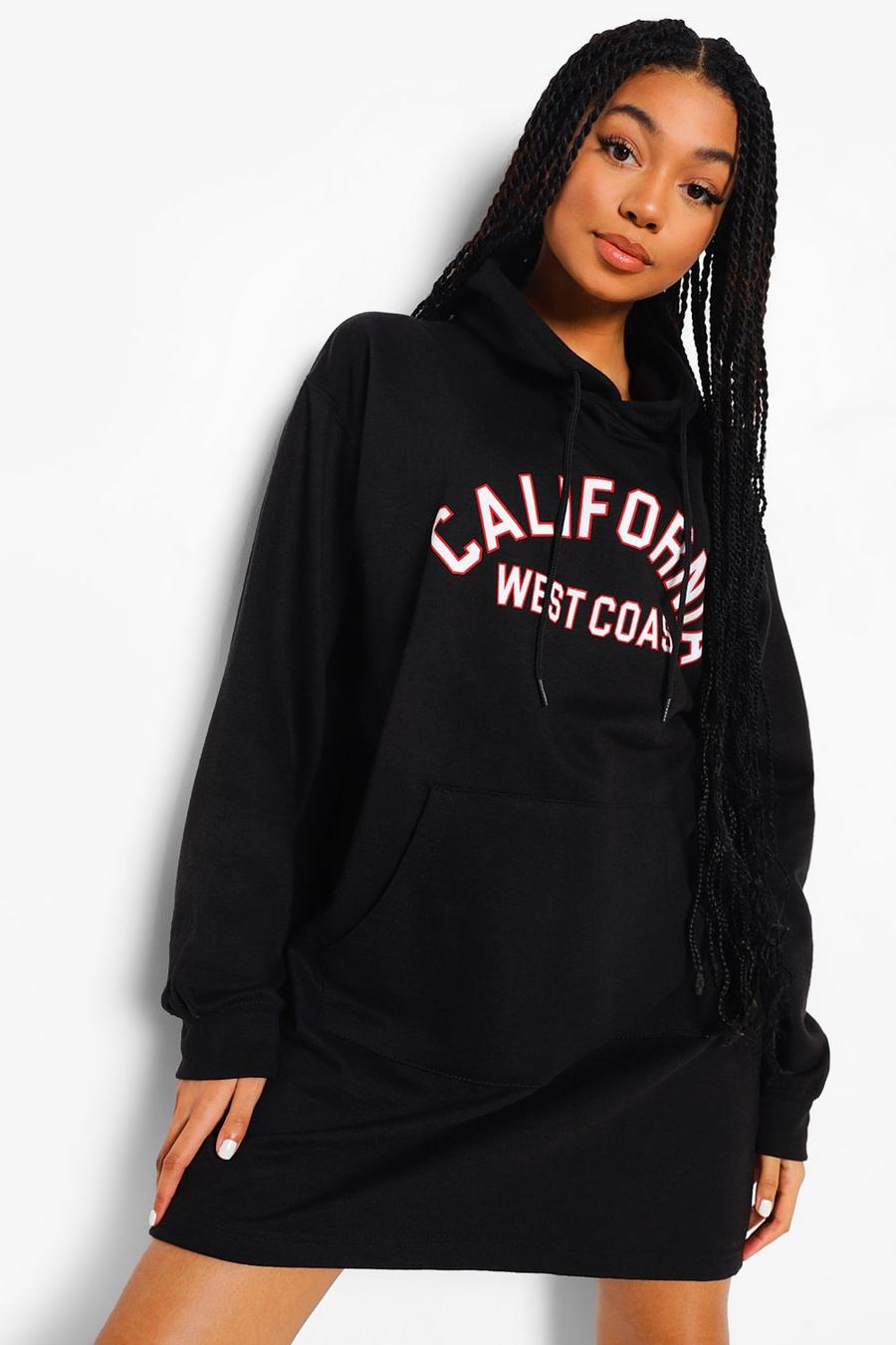 Black California Slogan Hoodie Dress image number 1