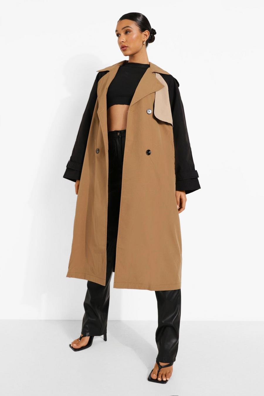 Camel Colour Block Trench Coat image number 1