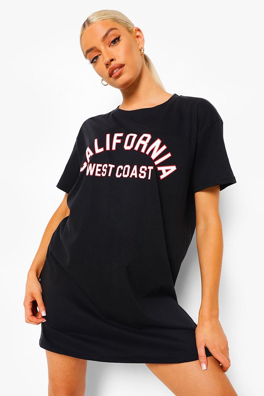 Vestido estilo camiseta con eslogan California, Negro image number 1