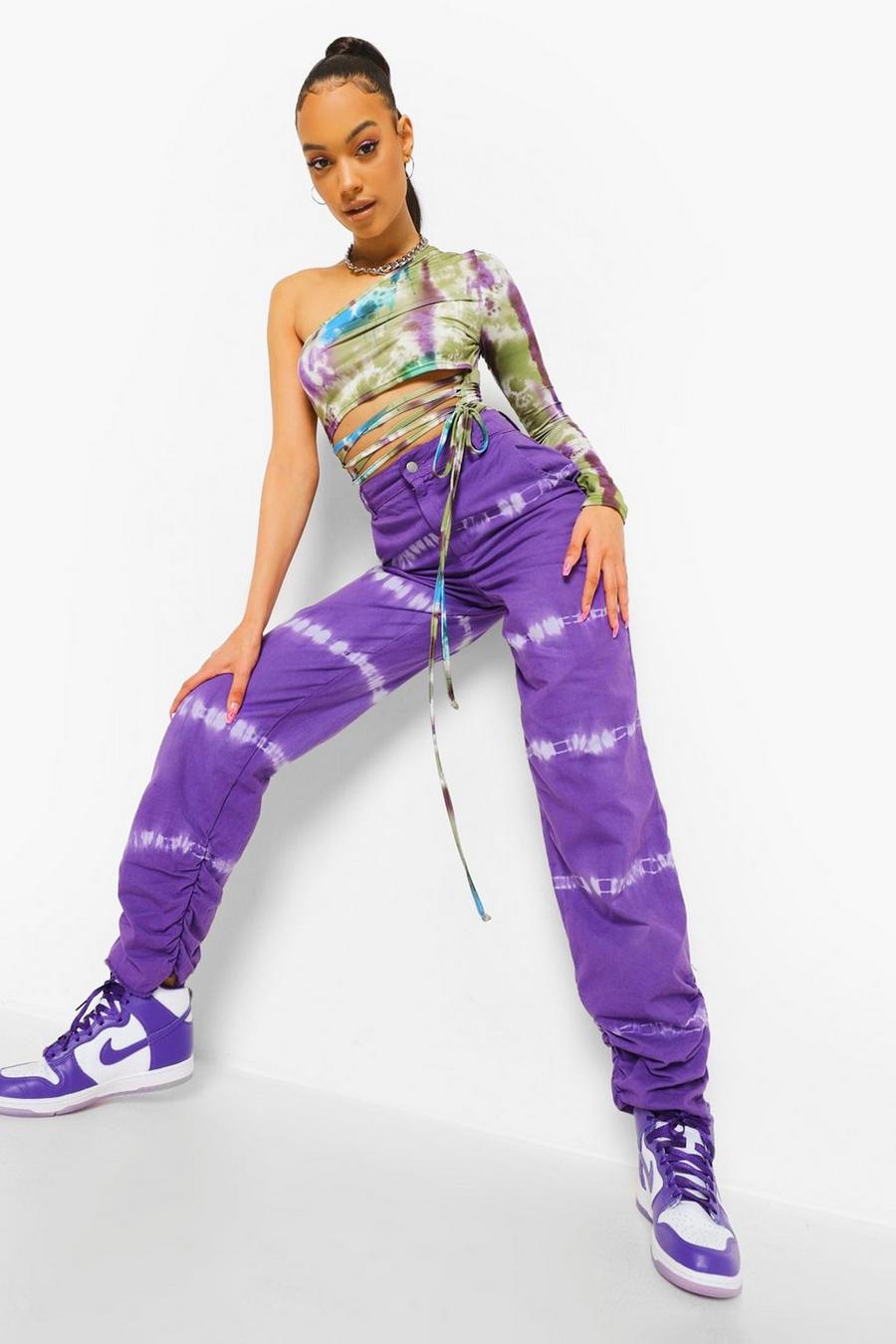 Purple Jeans i denim med batikmönster image number 1