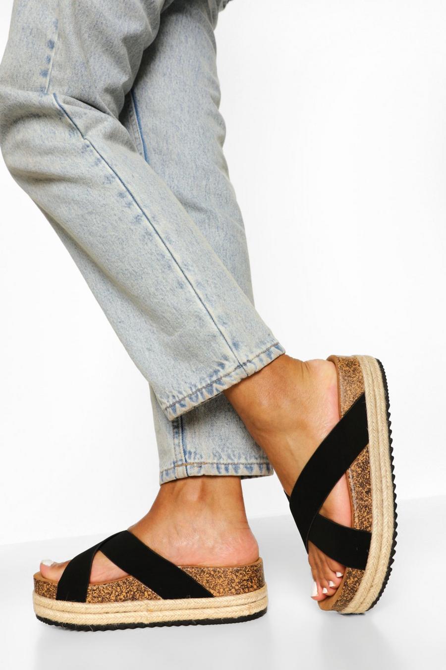 Black Crossover Flatform Sandal image number 1