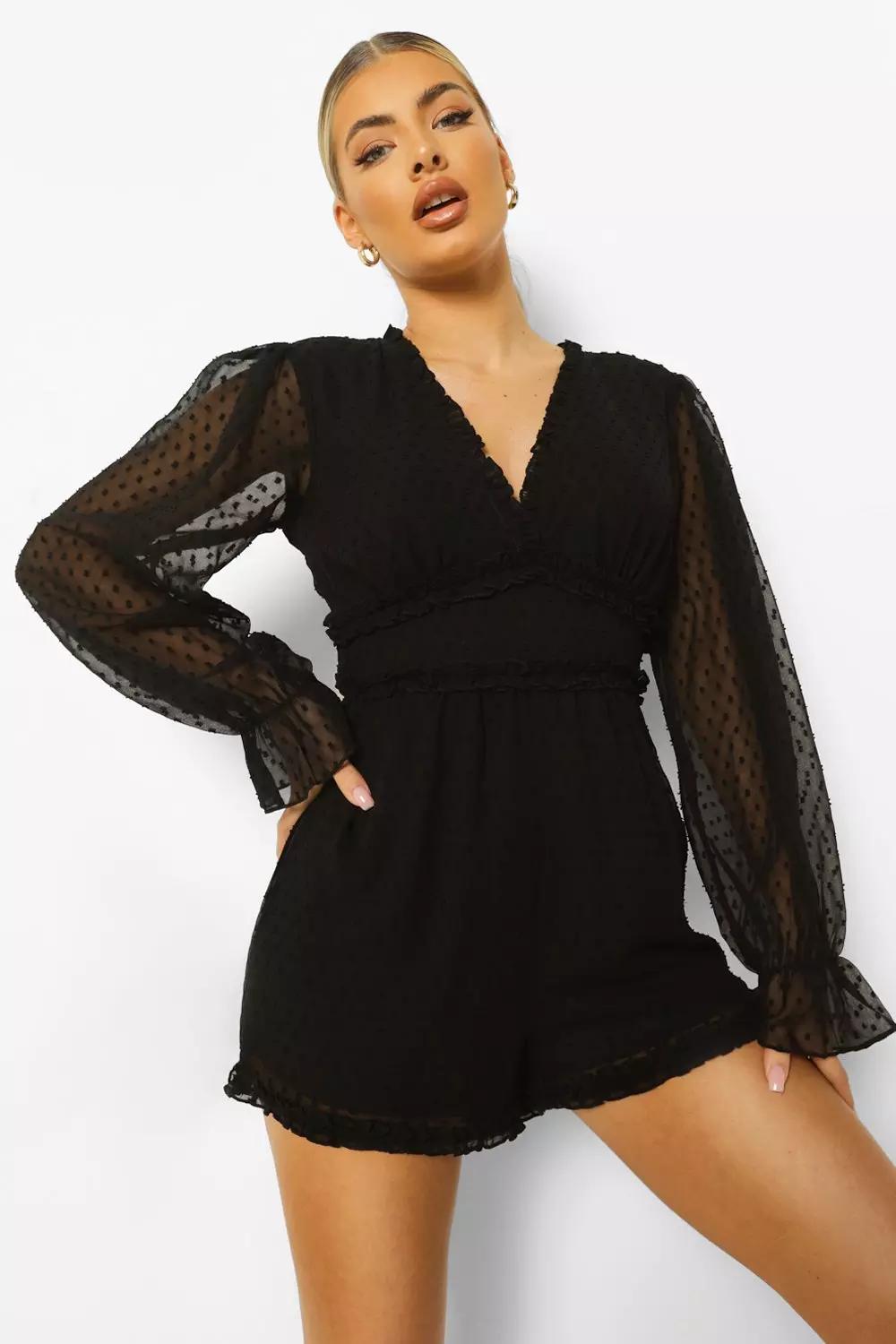 Mesh playsuit hot sale black