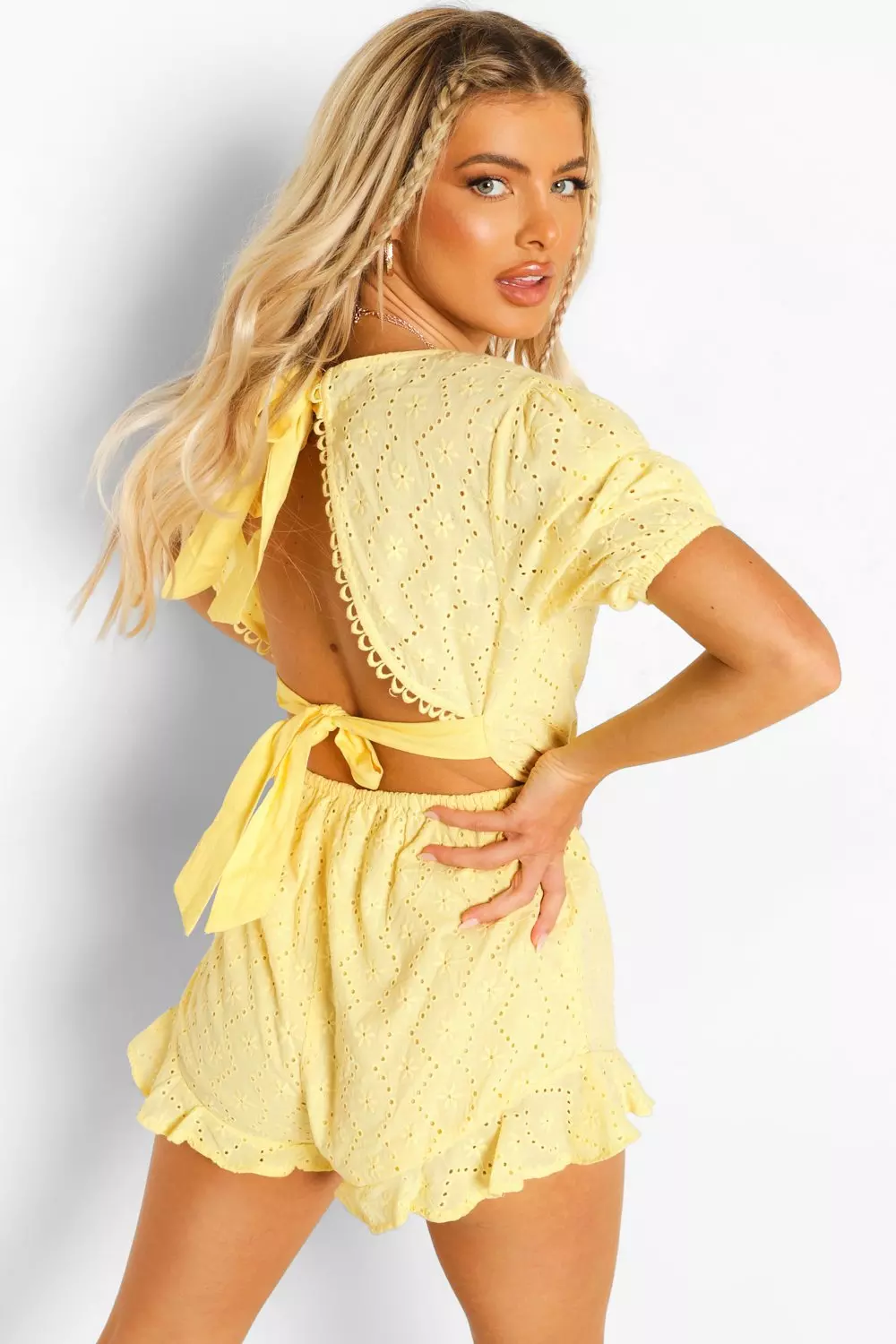 Boohoo store yellow playsuit