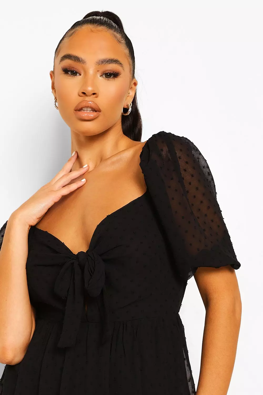 Missguided dobby milkmaid mini dress in black best sale