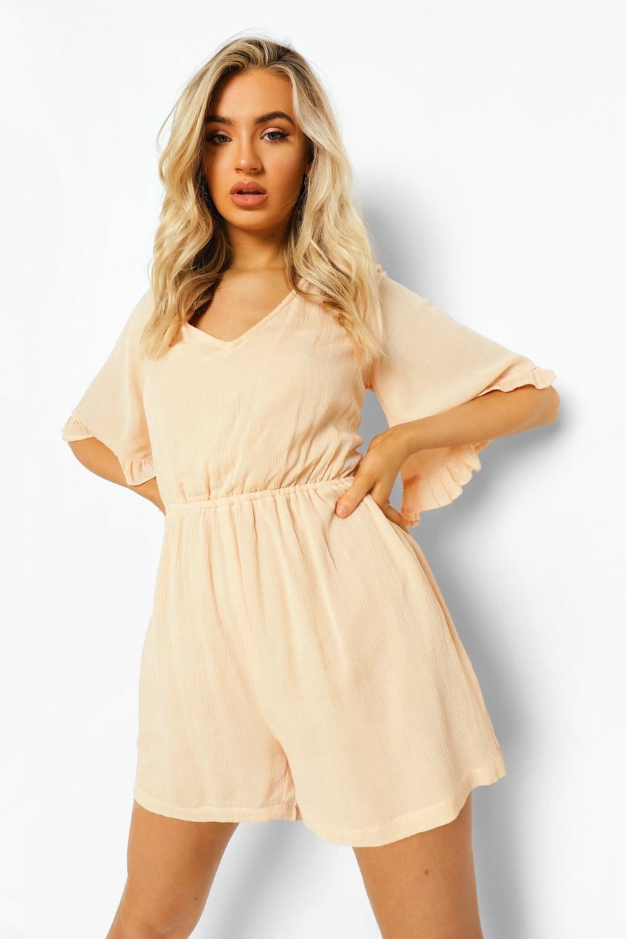 Stone Cheesecloth Lace Up Back Frill Playsuit image number 1