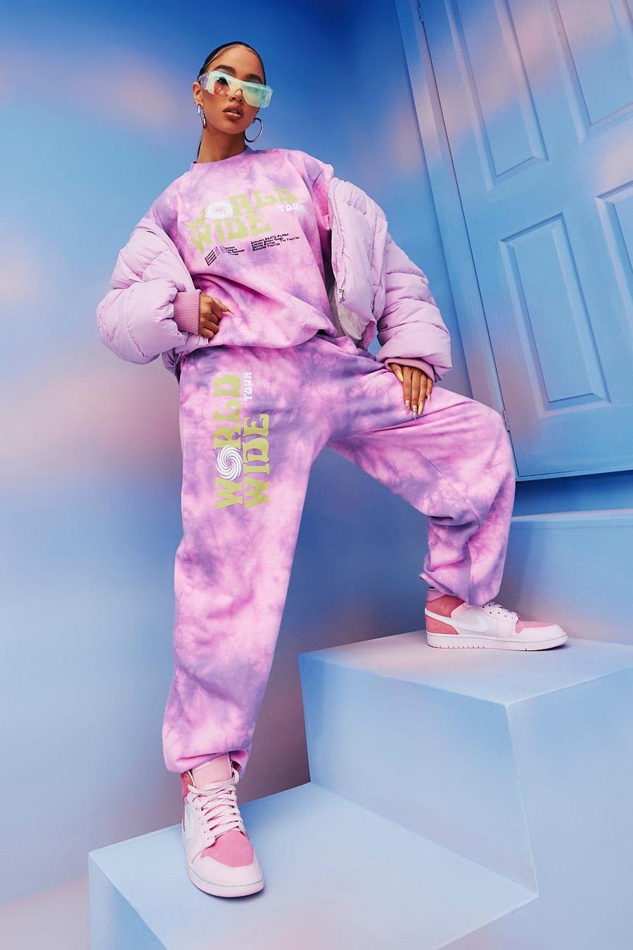 Pink Tie Dye Worldwide Print Joggers image number 1