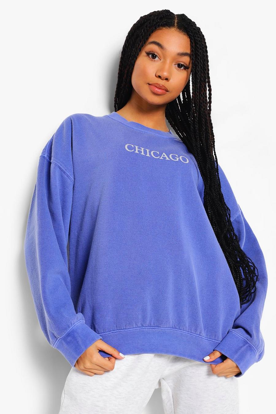 Felpa oversize con scritta Chicago sovratinta , Blu oltremare image number 1