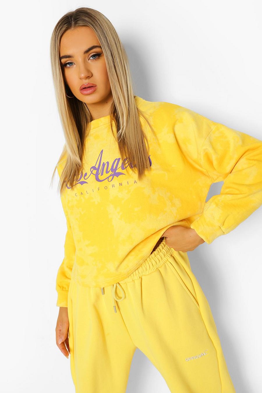 Yellow "Los Angeles" Batikmönstrad sweatshirt med slogan image number 1