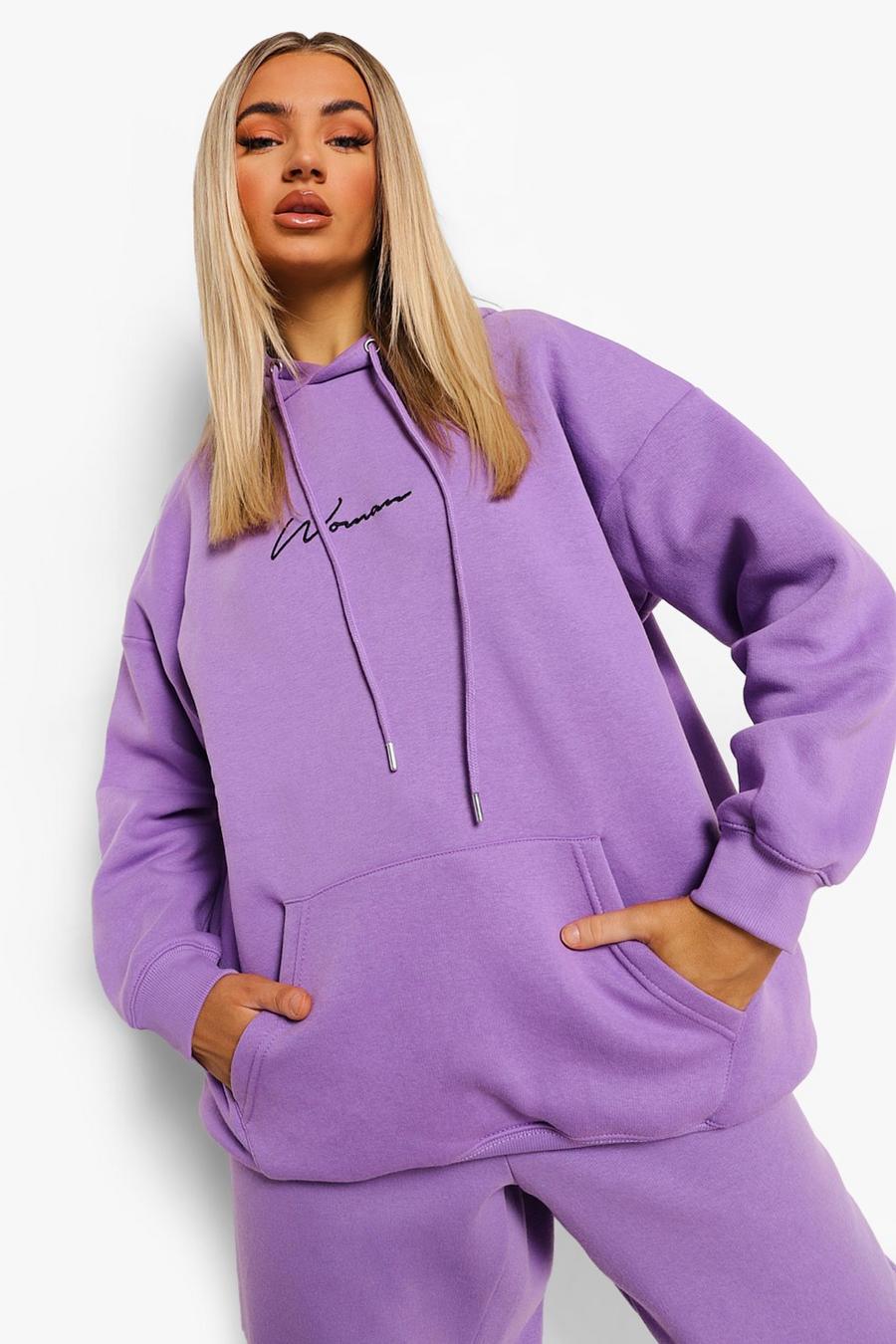 Purple Woman Oversized Embroidered  Hoodie image number 1
