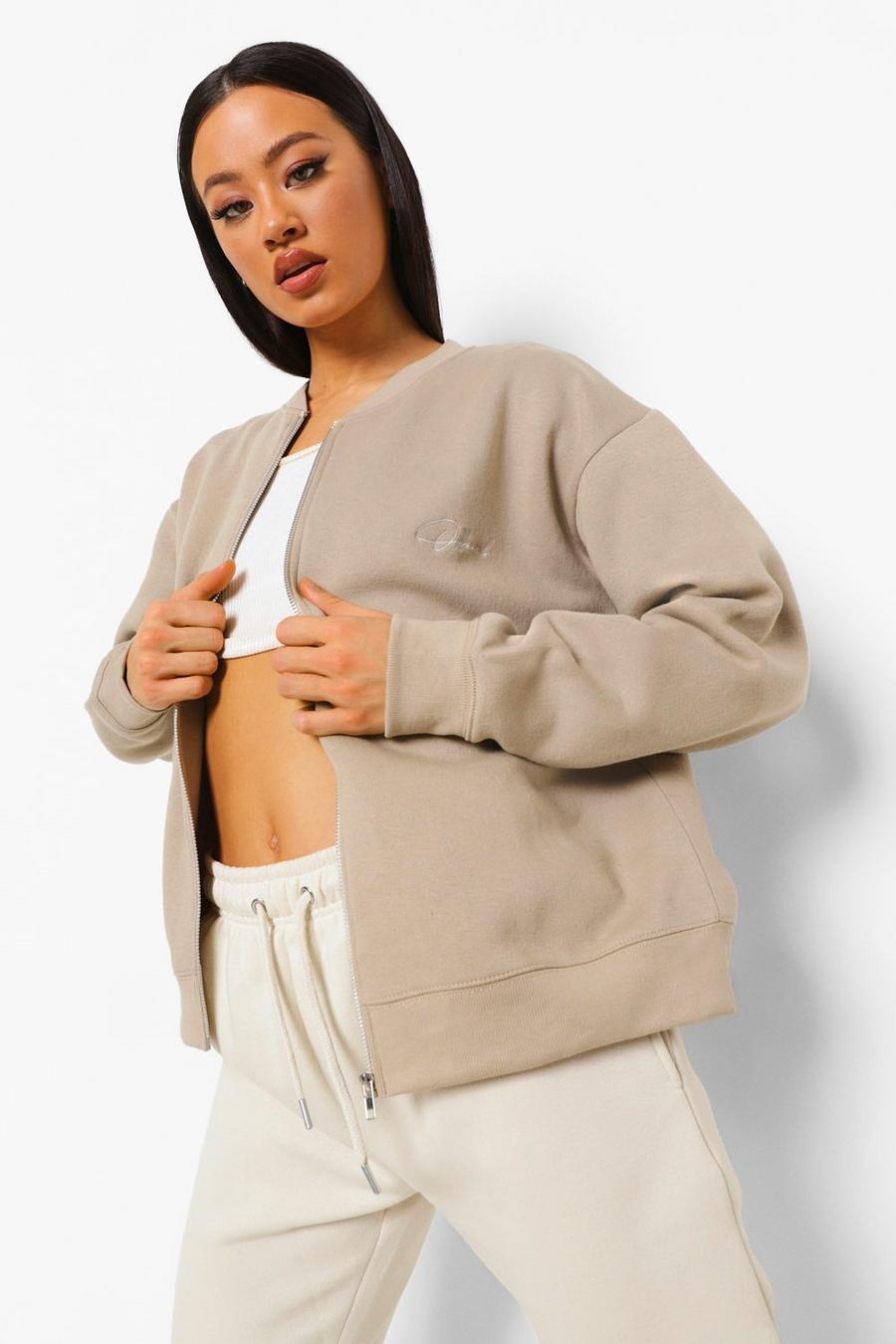 Taupe Official Embroidered Bomber Jacket image number 1