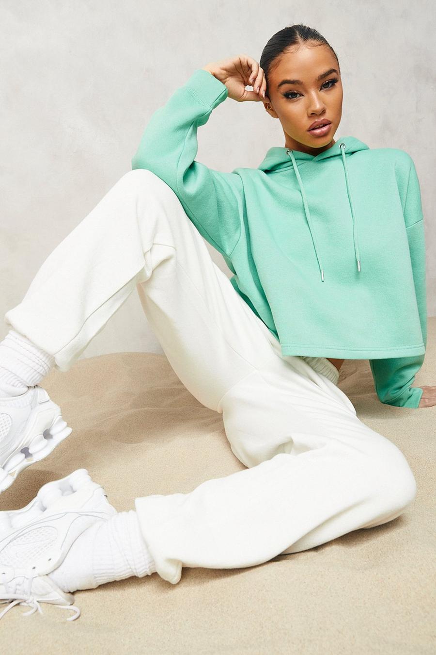 Green Oversized Cropped Hoodie image number 1