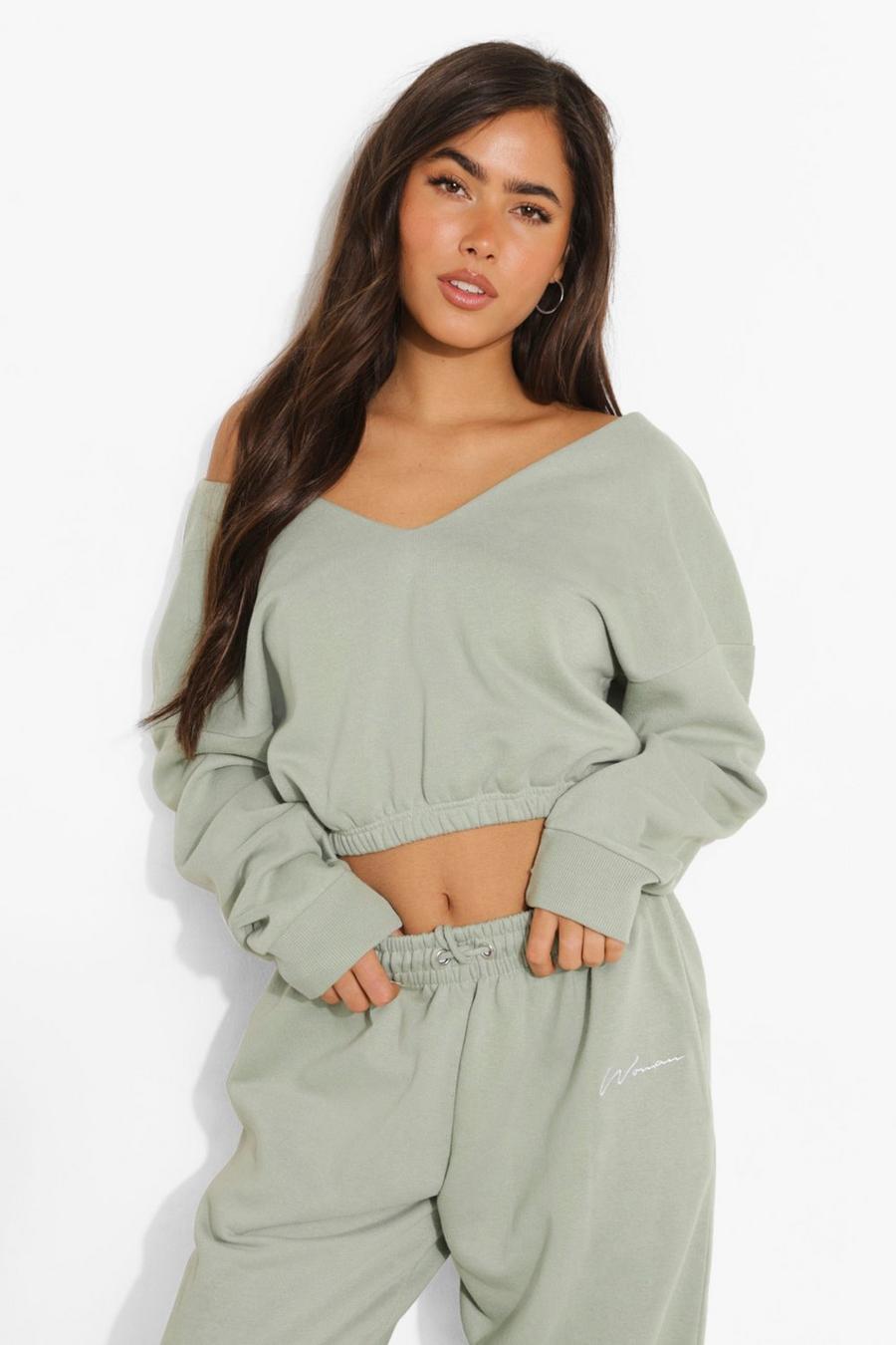 Sage V Neck Crop Sweatshirt image number 1