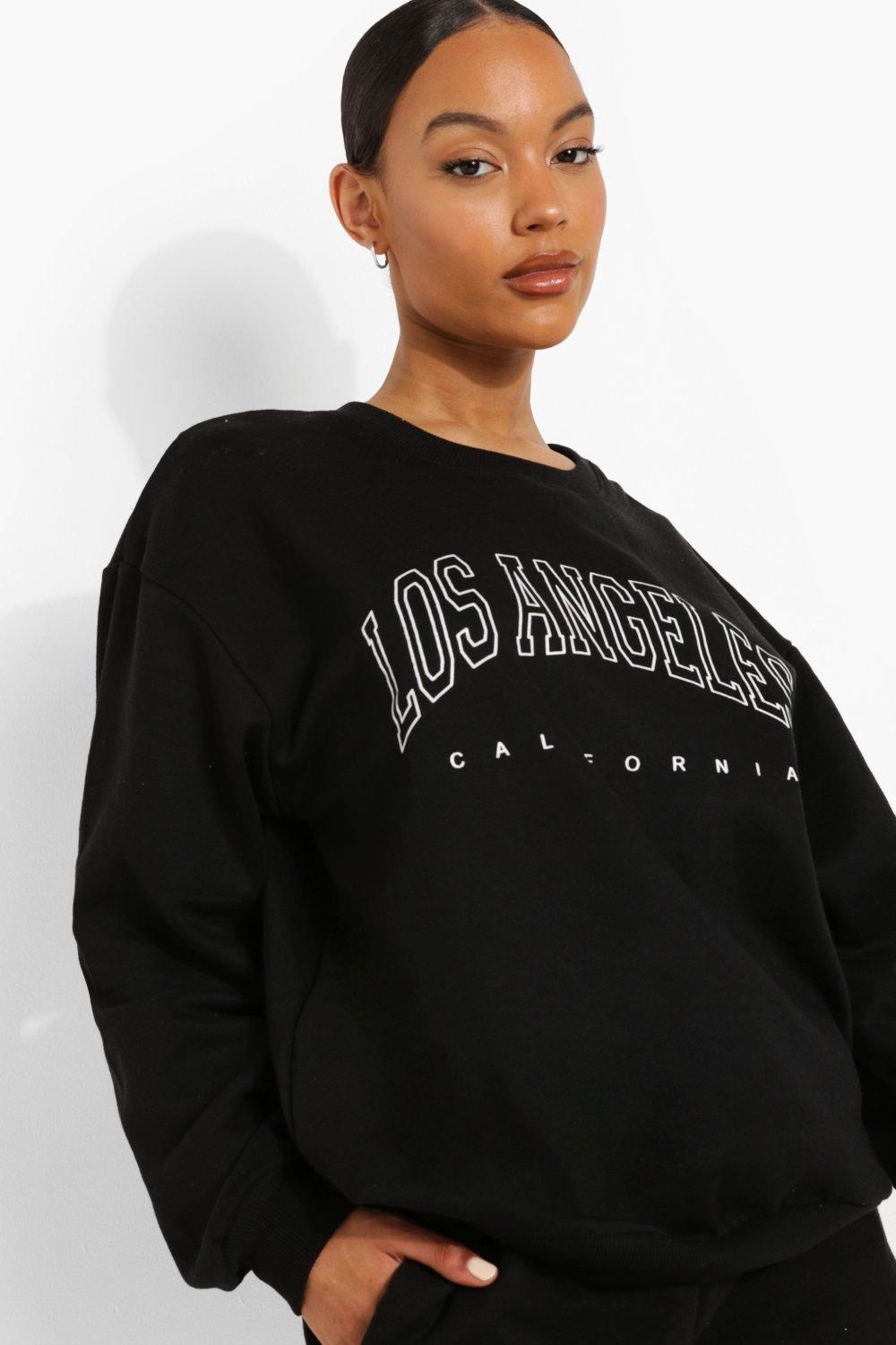 boohoo Plus Los Angeles Slogan Oversized Sweatshirt - Black - Size 16-18