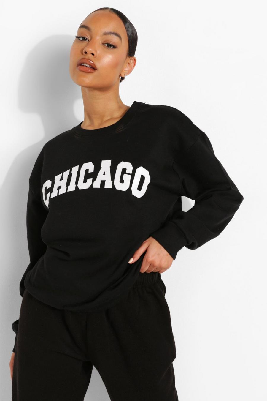 Black Chicago Sweatshirt med tryck image number 1