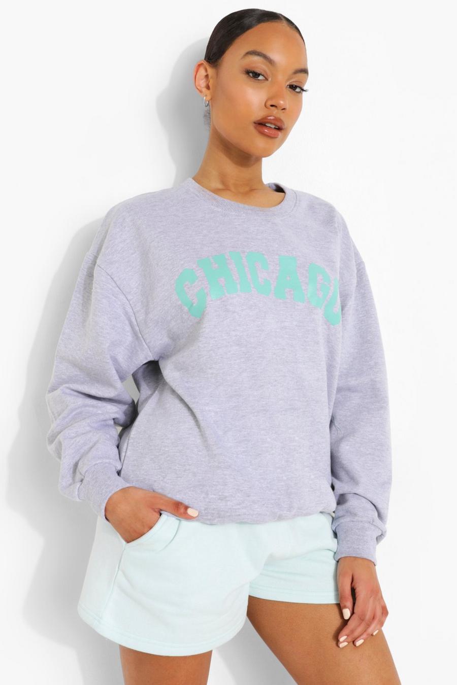 Grey marl Chicago Sweatshirt med tryck image number 1