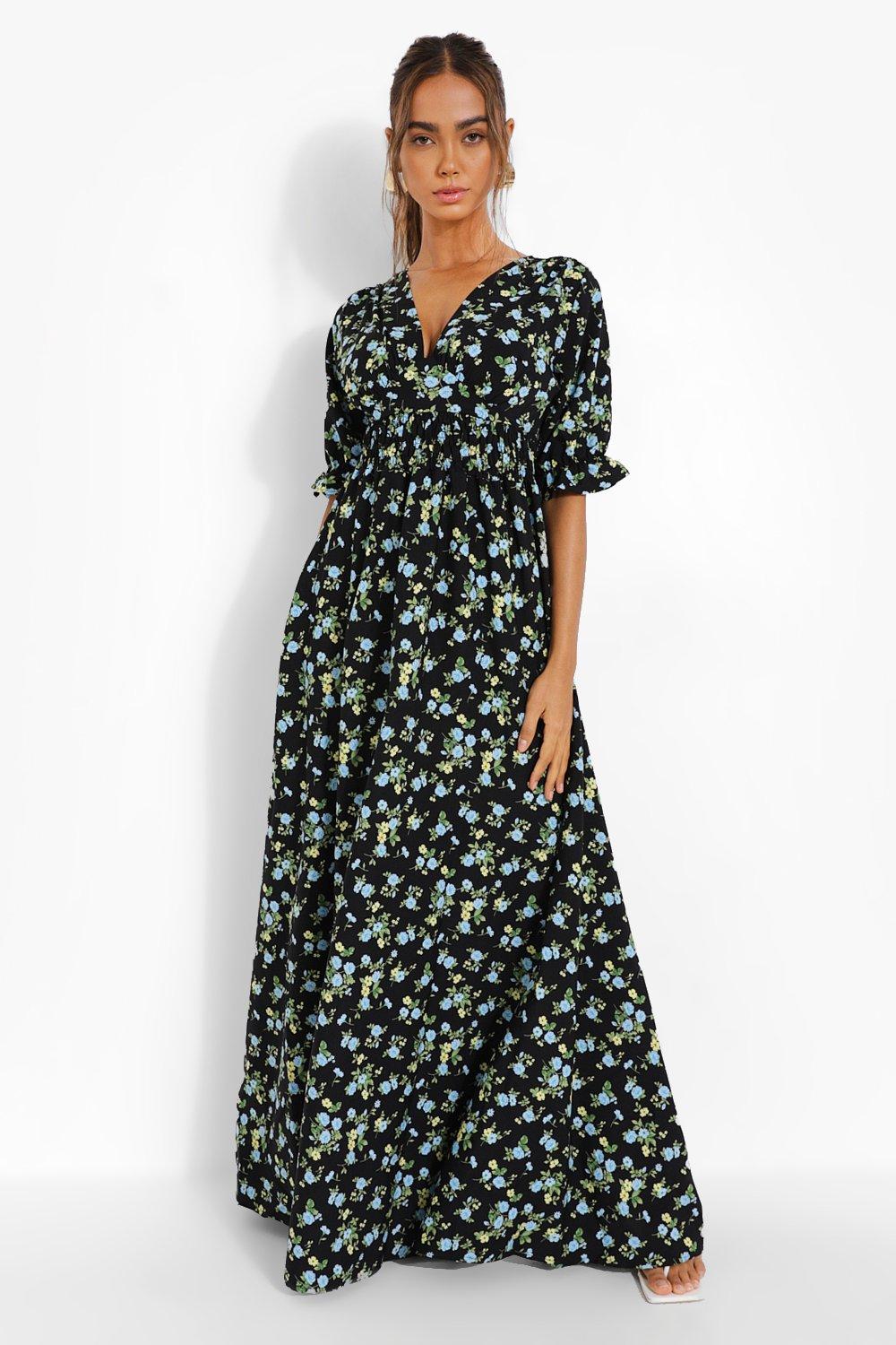 Allover Floral Shirred Wrap Dress Women's Summer Floral Dress : :  Clothing, Shoes & Accessories