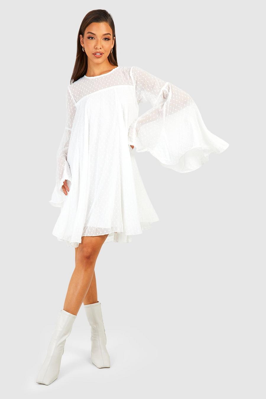 Robe babydoll effet plissé en tulle, White image number 1