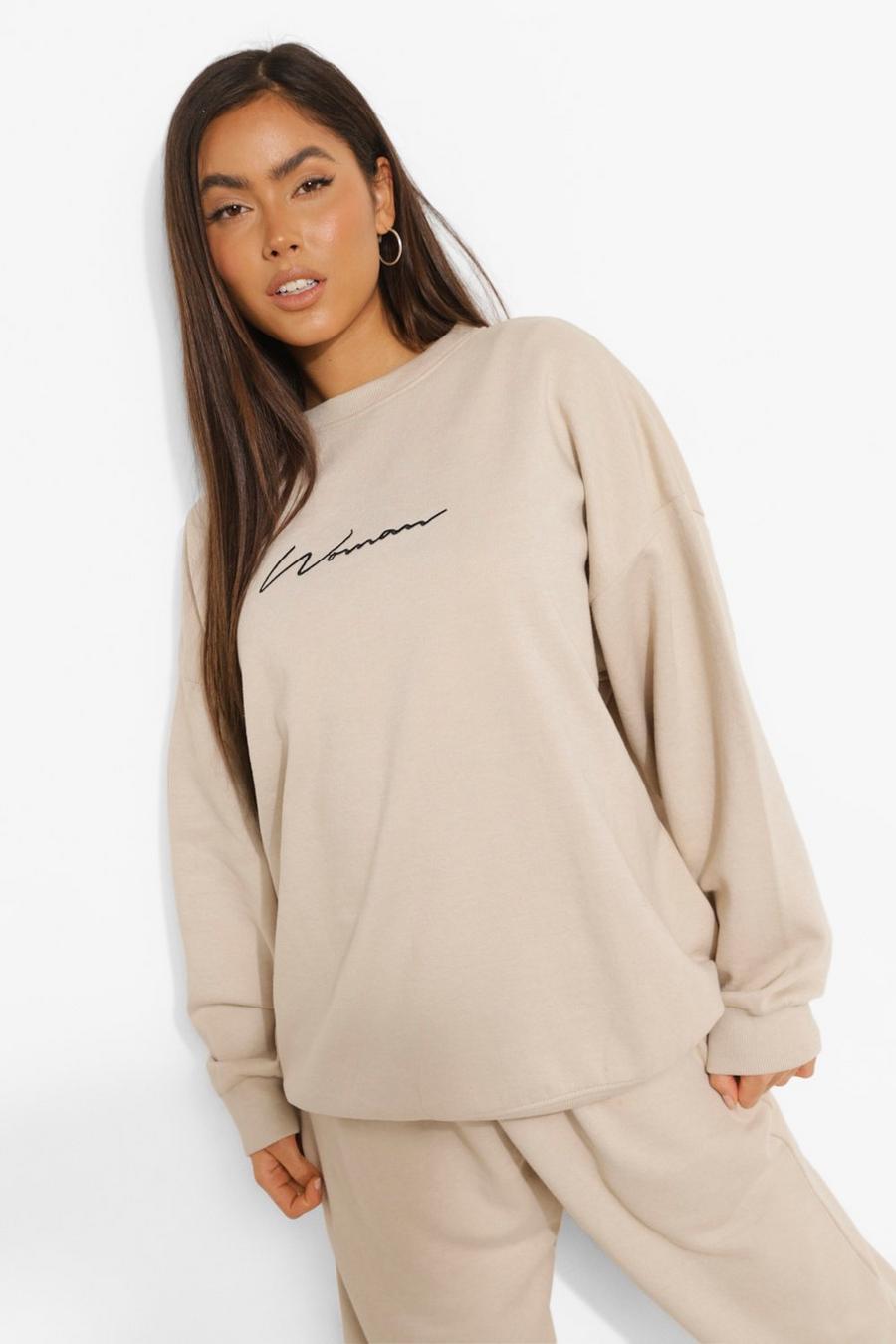 Stone Oversized Embroidered Woman Script Sweatshirt image number 1