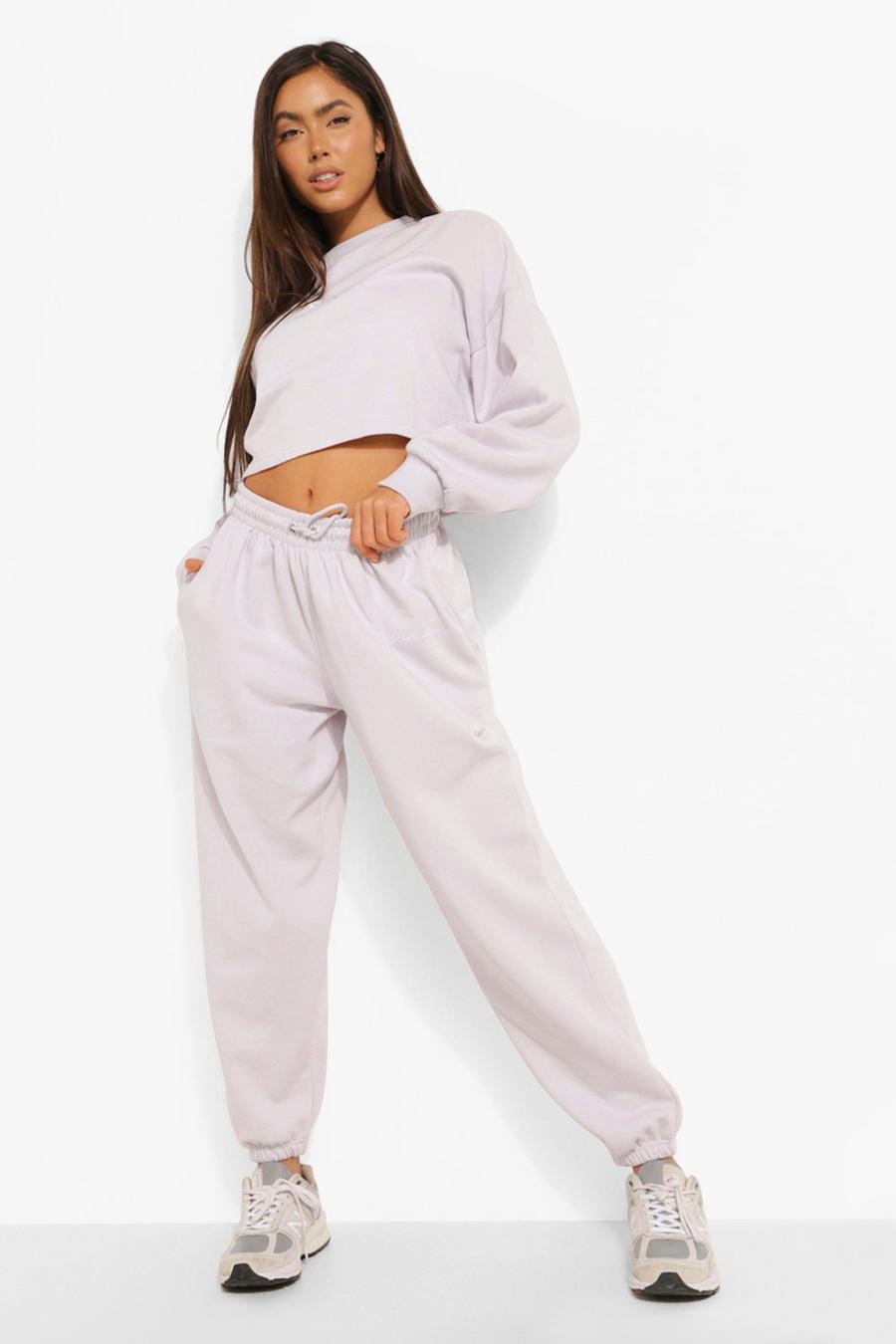 Pantalón deportivo oversize con bordado Woman, Niebla lila image number 1