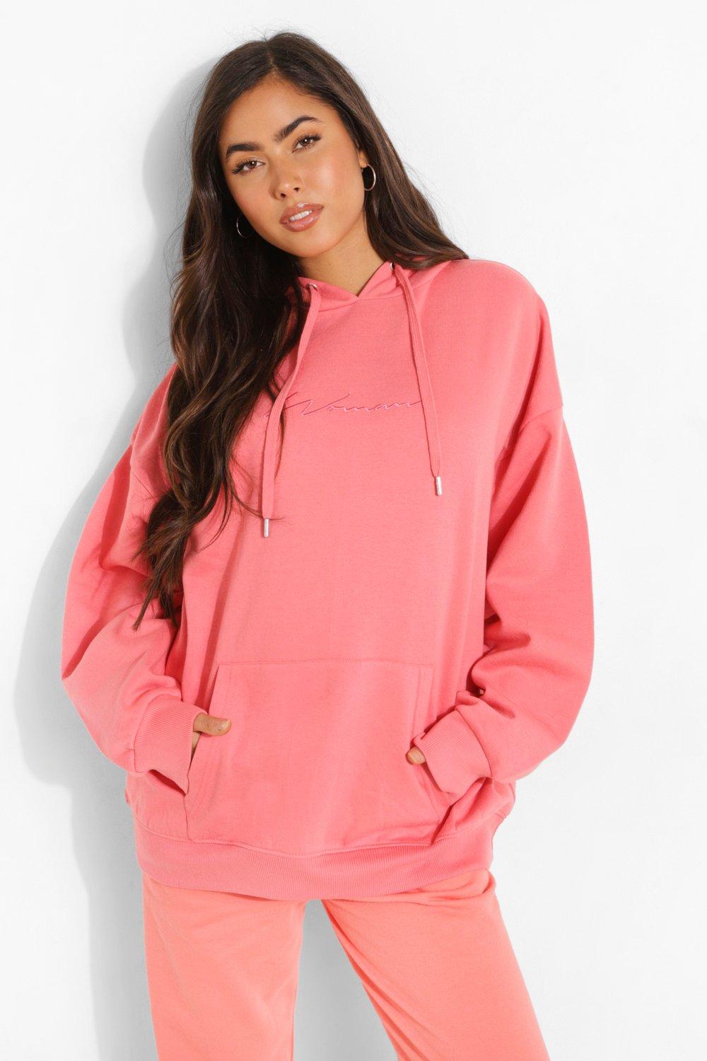 Oversized Embroidered Woman Script Hoodie