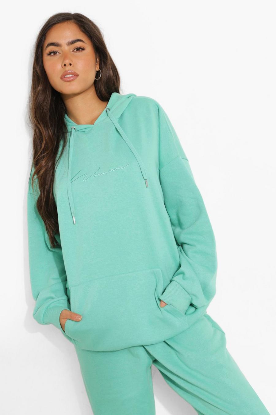 Jade Oversized Embroidered Woman Script Hoodie image number 1
