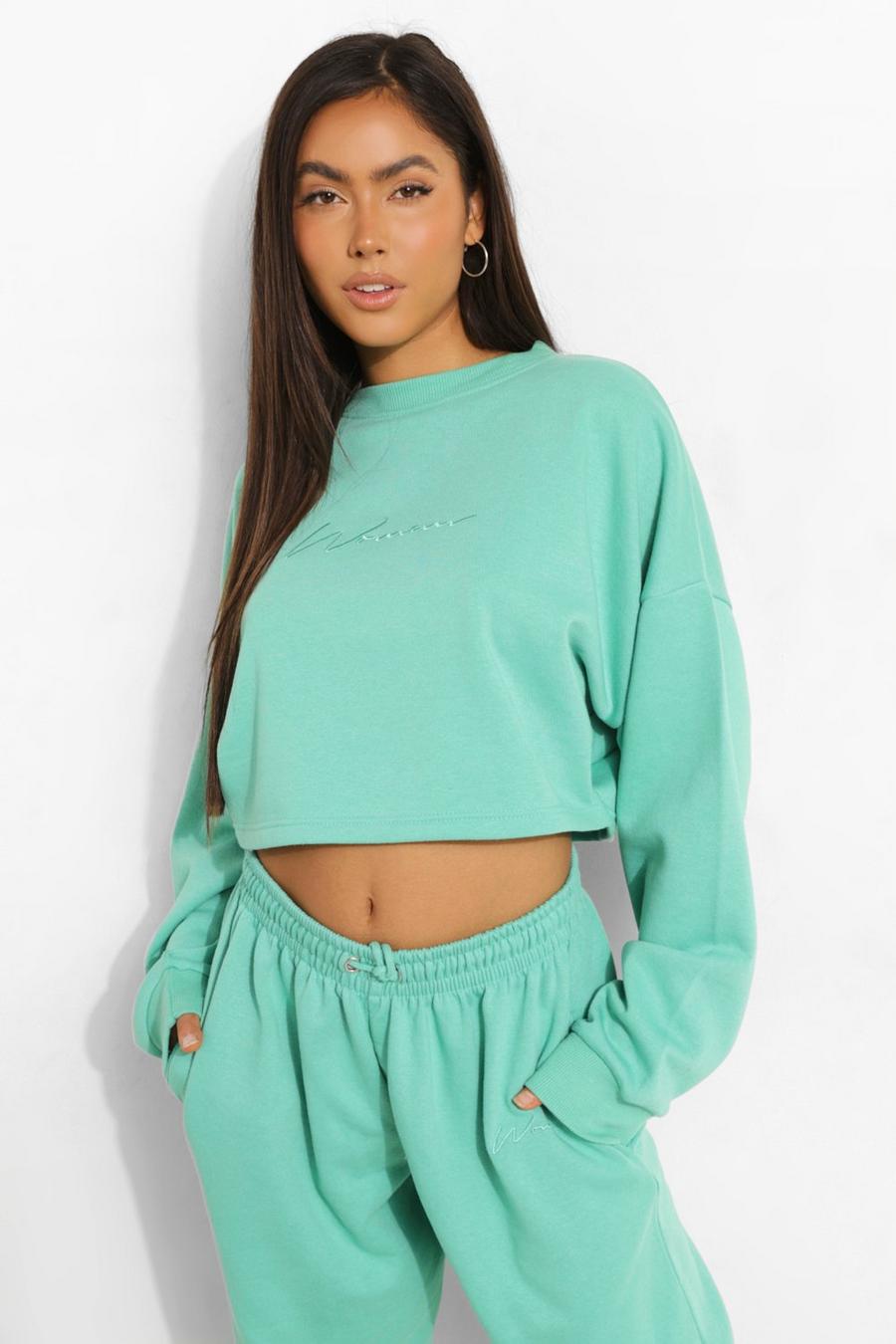 Jade Cropped Woman Embroidered Sweatshirt image number 1