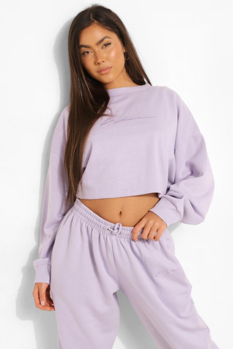 Lilac Cropped Woman Embroidered Sweatshirt image number 1
