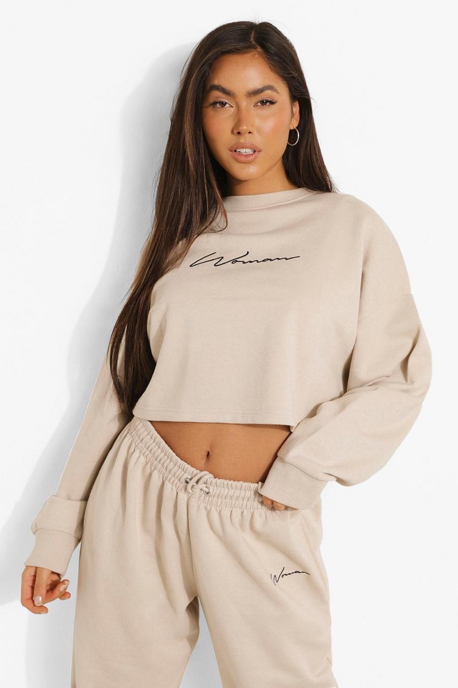 Stone Cropped Woman Embroidered Sweatshirt image number 1