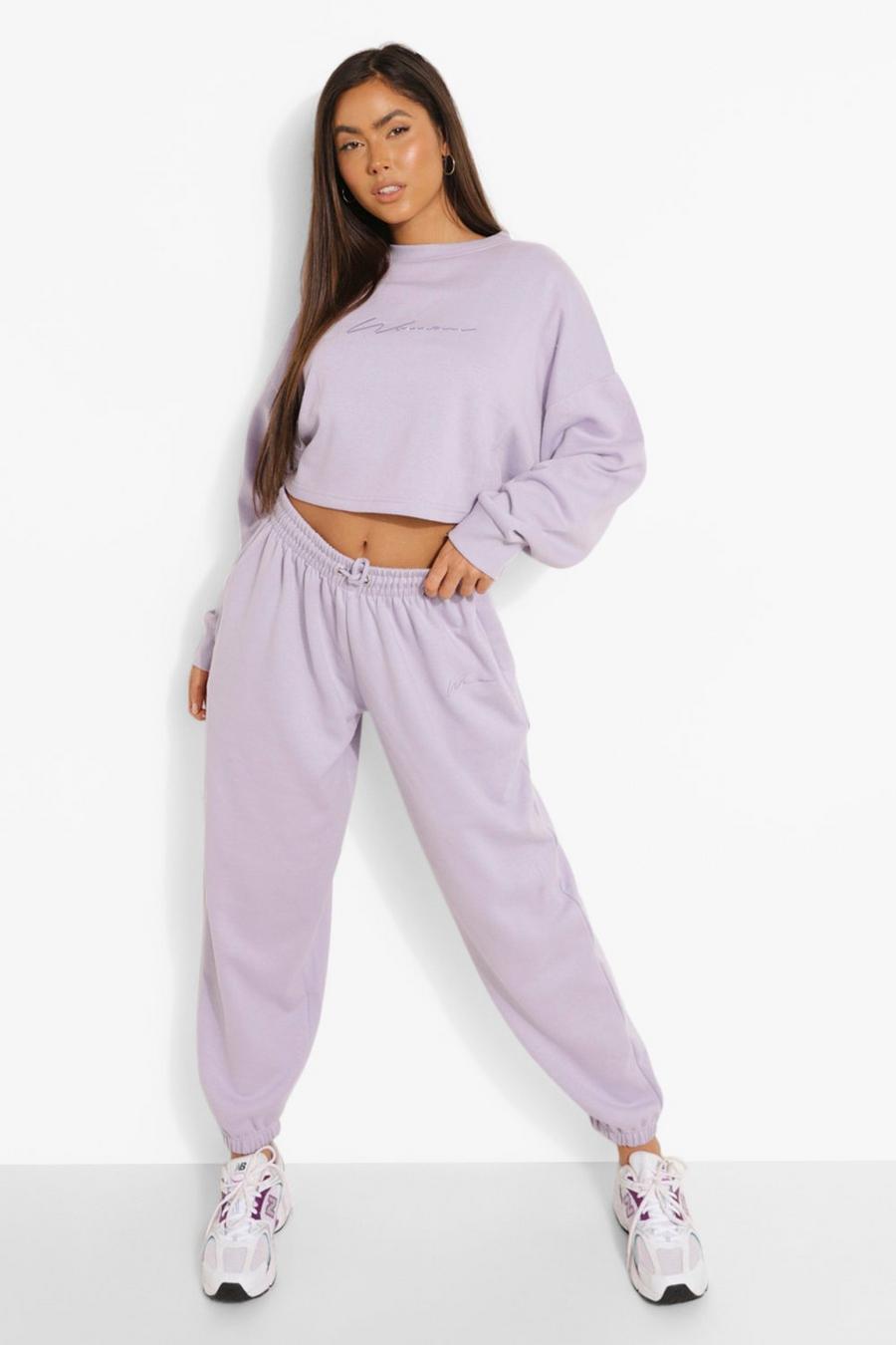 Lilac Oversized Embroidered Woman Joggers image number 1