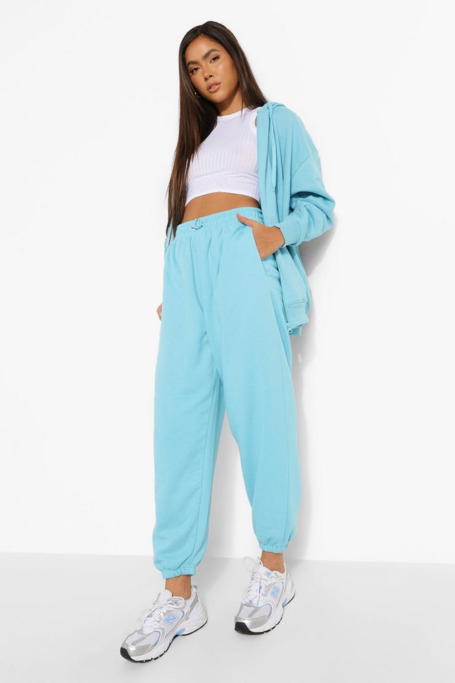 Turquoise blue Oversized Embroidered Woman Joggers