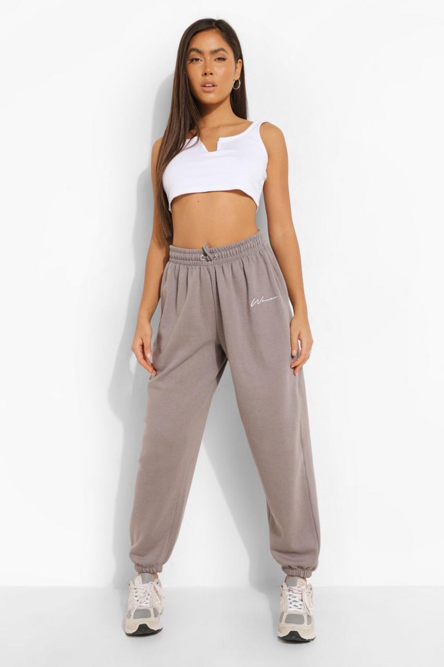 Charcoal Oversized Embroidered Woman Joggers image number 1