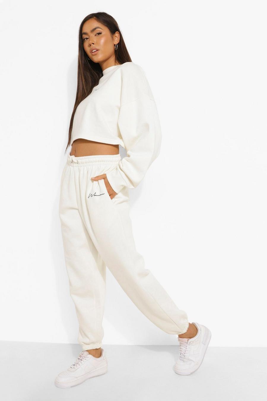 Ecru Oversized Embroidered Woman Joggers image number 1