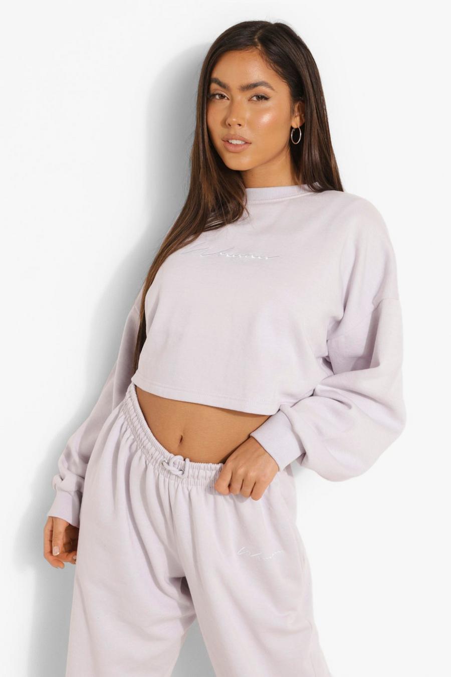 Lilac haze Cropped Woman Embroidered Sweatshirt image number 1