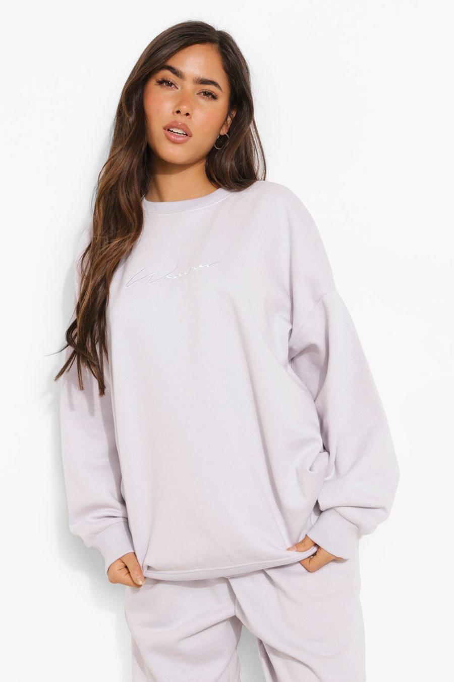 Lilac haze Oversized Embroidered Woman Script Sweatshirt image number 1