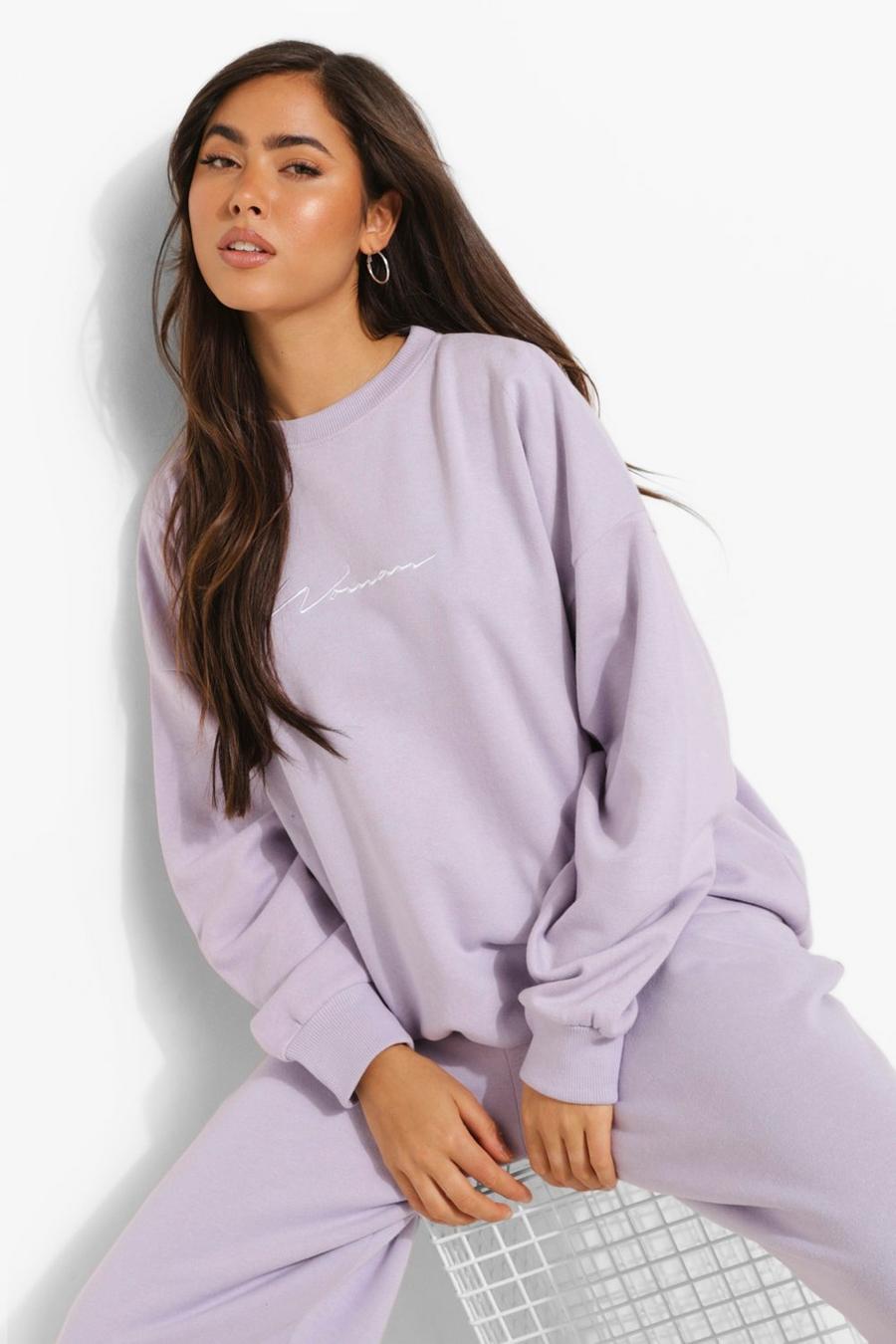 Lilac Oversized Embroidered Woman Script Sweatshirt image number 1