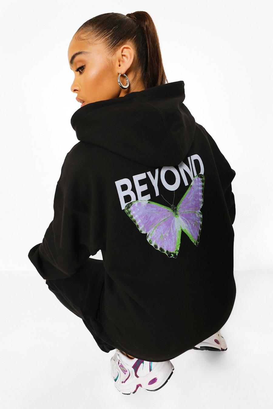 Black Butterfly Back Print Oversized Hoodie image number 1