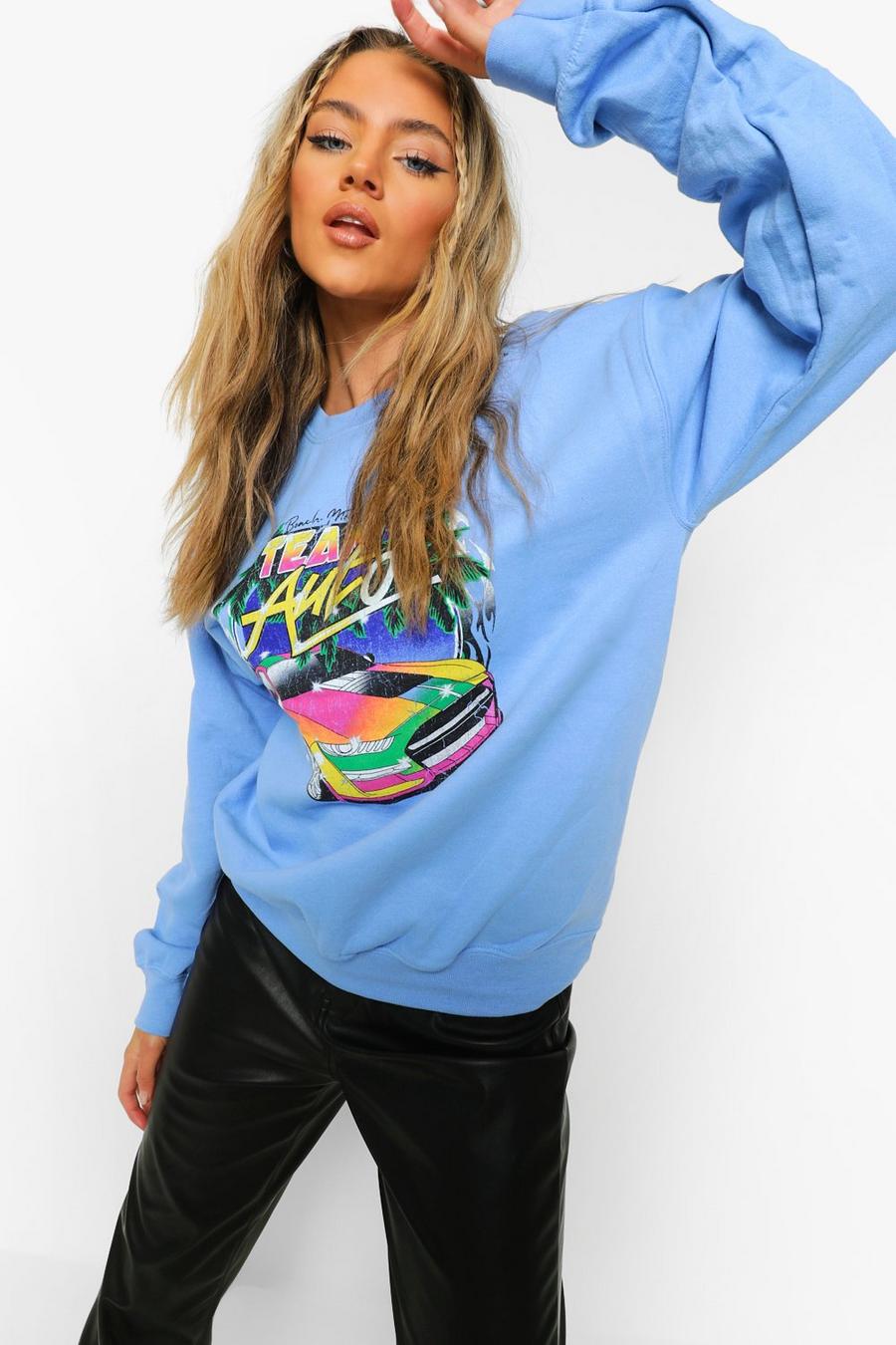 Sweatshirt in Übergröße mit Tropical Car-Print , Blassblau image number 1