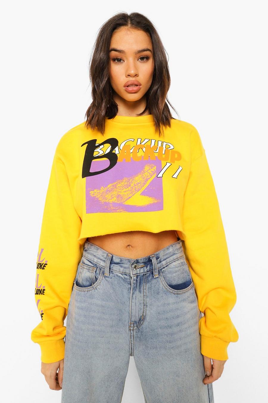Bright yellow Multi Print Cropped Oversized Sweatshirt  image number 1