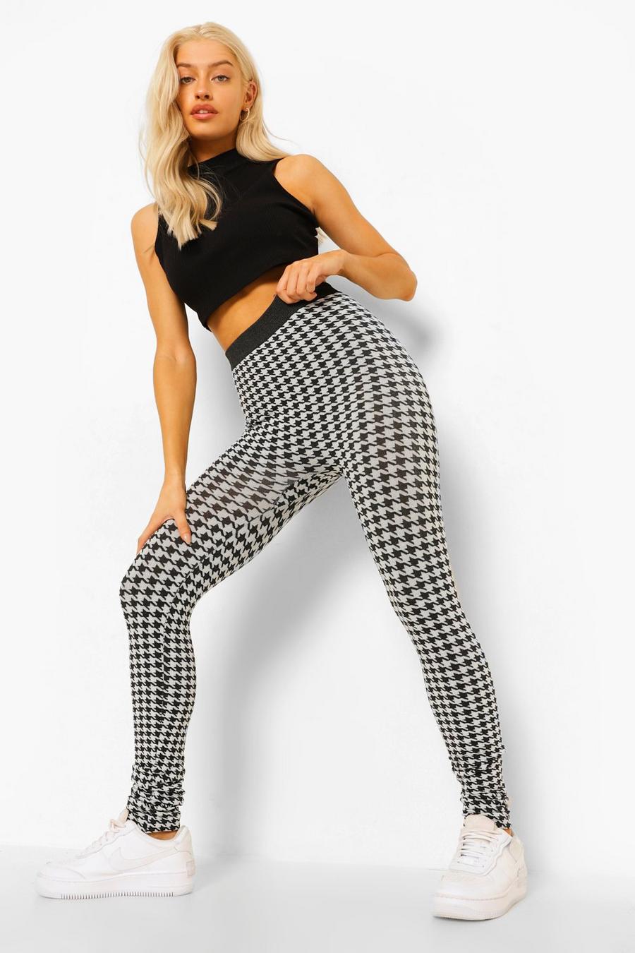 Karierte, aufgeraute und superweiche Leggings mit Hahnentrittmuster, Schwarz image number 1