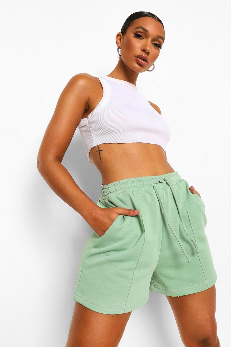 Dusty green Seam Detail Loopback Sweat Shorts image number 1