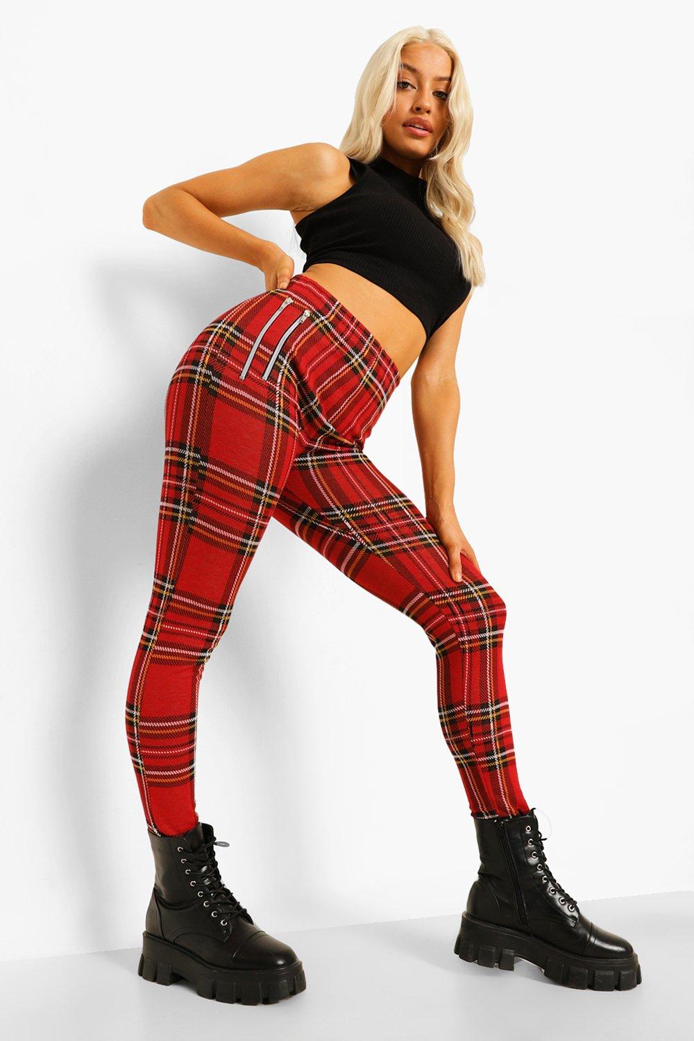 Tartan Print Zipper Leggings