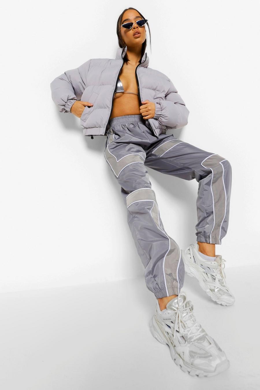 Grey Zip Front Colour Block Shell Track Pants image number 1