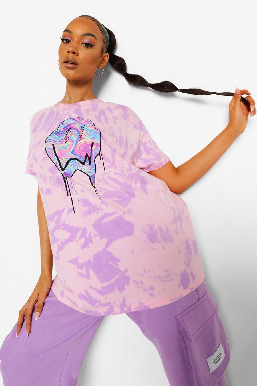 T-Shirt in Batik-Optik mit Print, Violett image number 1