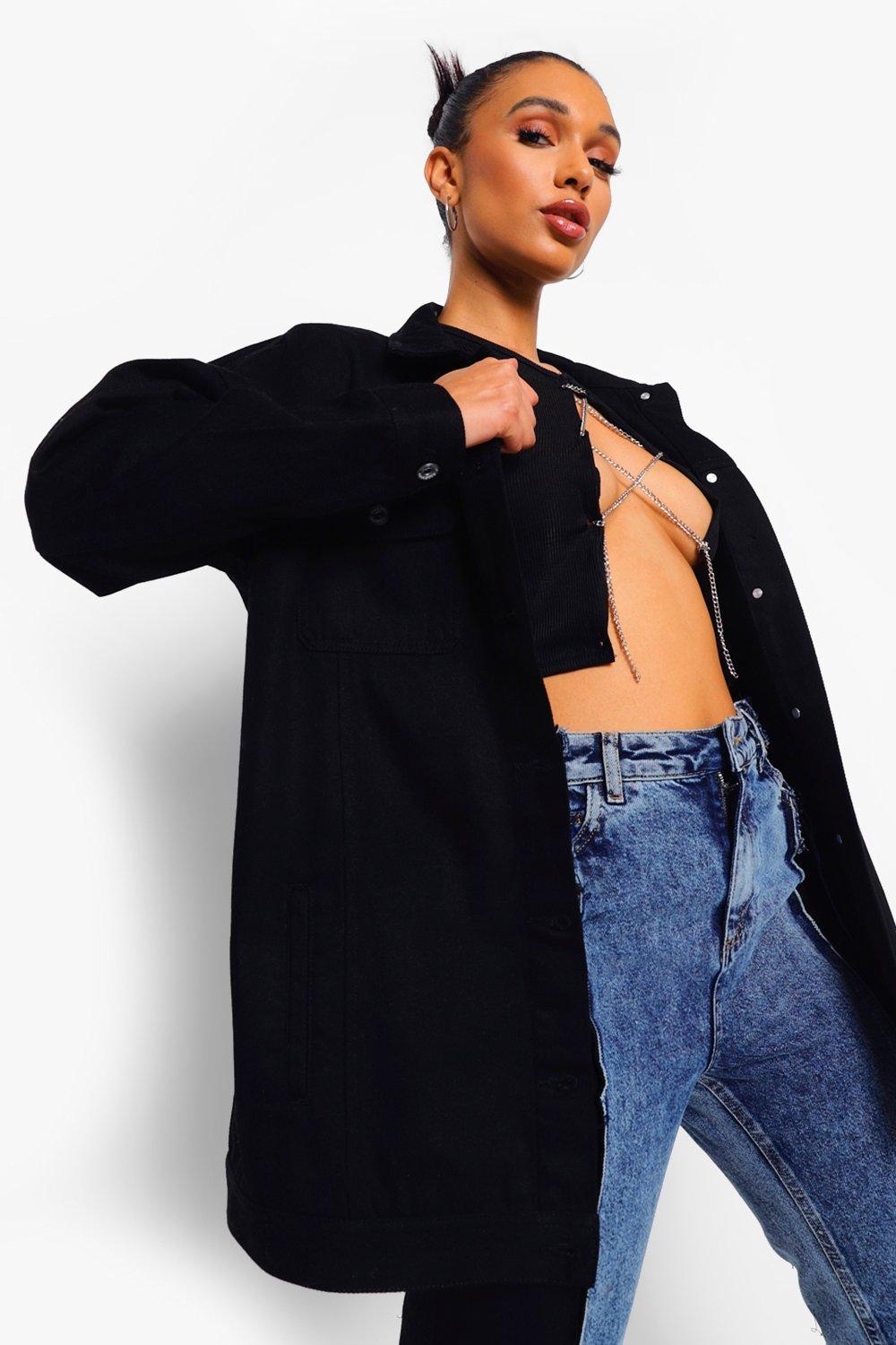 Black longline denim jacket sale