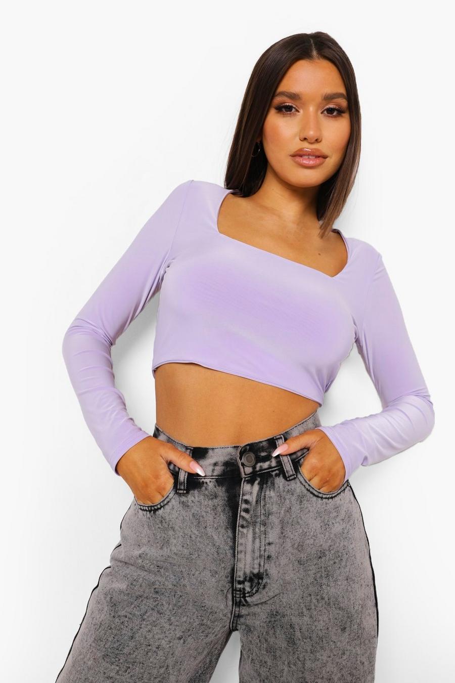 Lilac Square Neck Open Back Crop Top image number 1