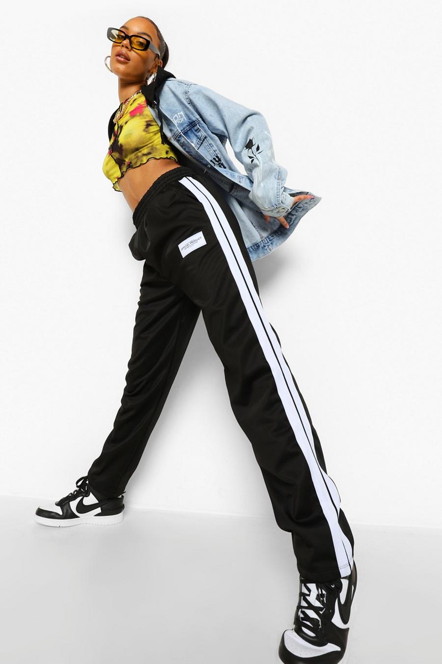 Black Tricot Track Pants With Side Tape image number 1