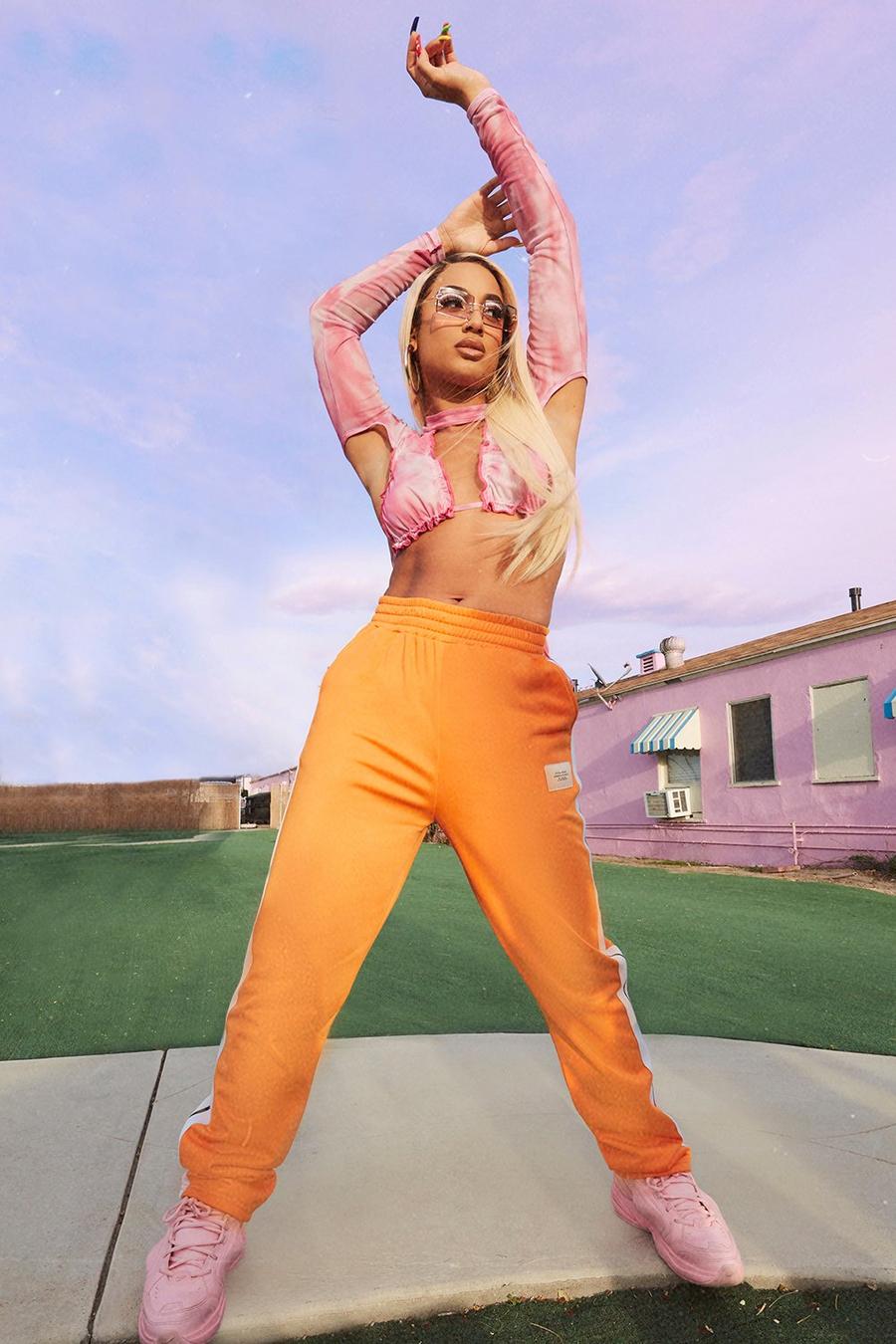 Pantalón deportivo con franja lateral, Naranja arancio